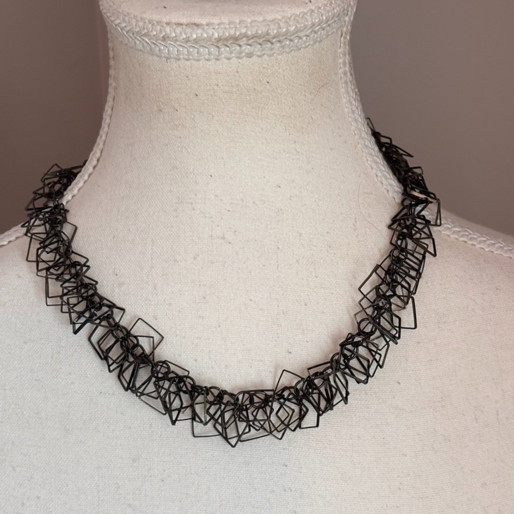Black Geometric Square Link Neclace Lobster Clasp sz‎ 18"-20" Modernist Indie